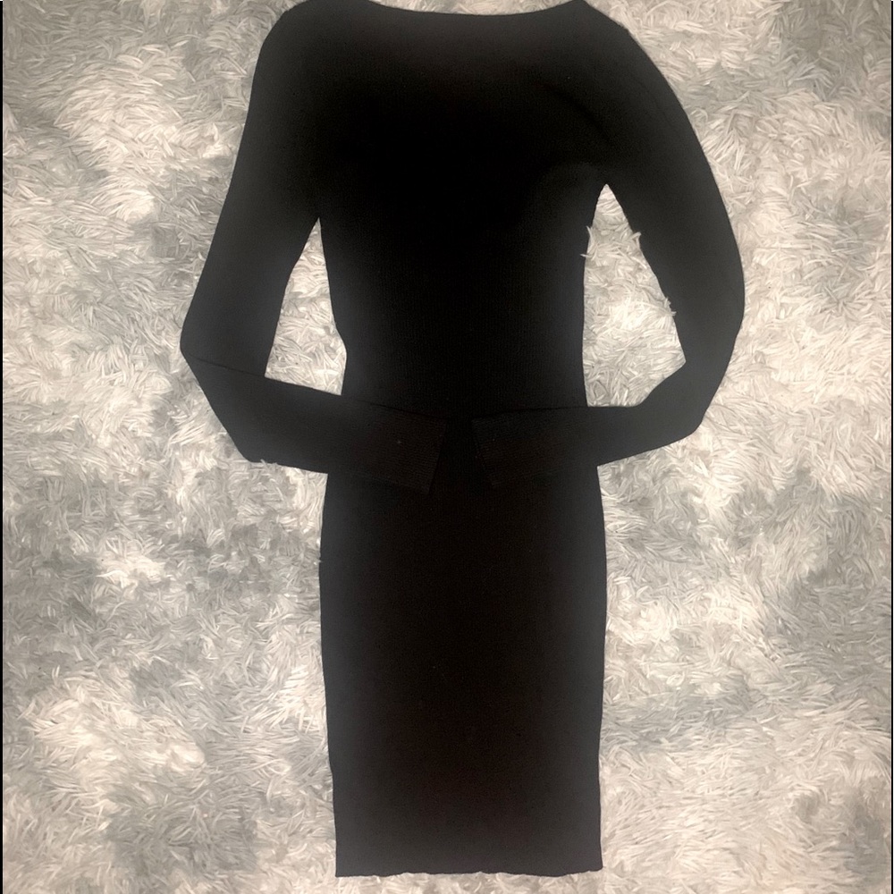 NWOT•Fashion Nova black ribbed dress w/ gold clasp - Picture 3 of 4